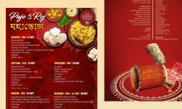 Durga Puja, restaurant menu card, social media, standee design, and flyer creation – in your restaurant marketing.